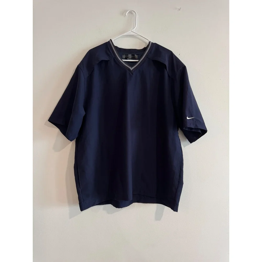 Nike Golf V-Neck Windshirt Mens XL Navy Blue Short Sleeve Pullover Vent